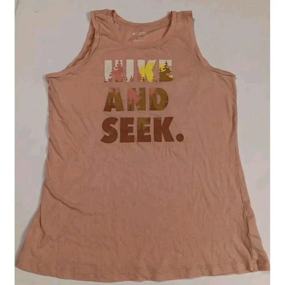 Womens Columbia Printed Tank Blouse Hiking Camping Fishing Outdoors Peach Pink - Picture 1 of 7